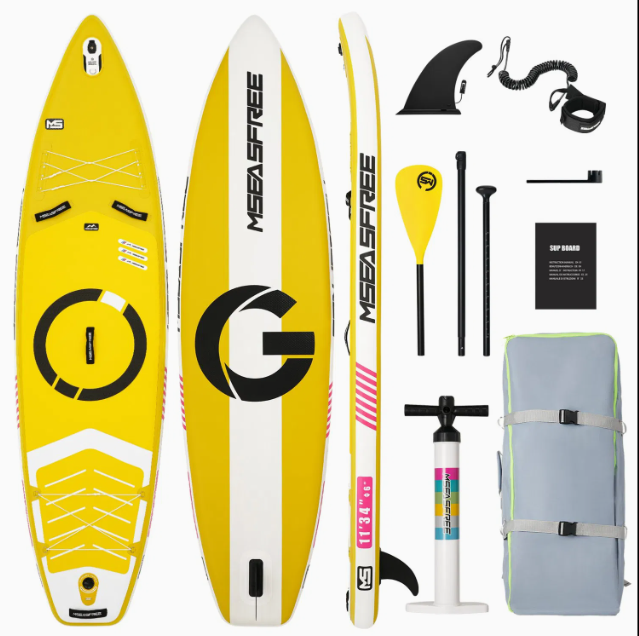 11ft Premium Inflatable Stand Up Paddle Board, yellow Yoga Board with Durable SUP Accessories&Carry Bag Waterproof Bag, Leash | Wide Stance, Surf Control, Non-Slip Deck, Leash, Paddle and Pump for Youth & Adult