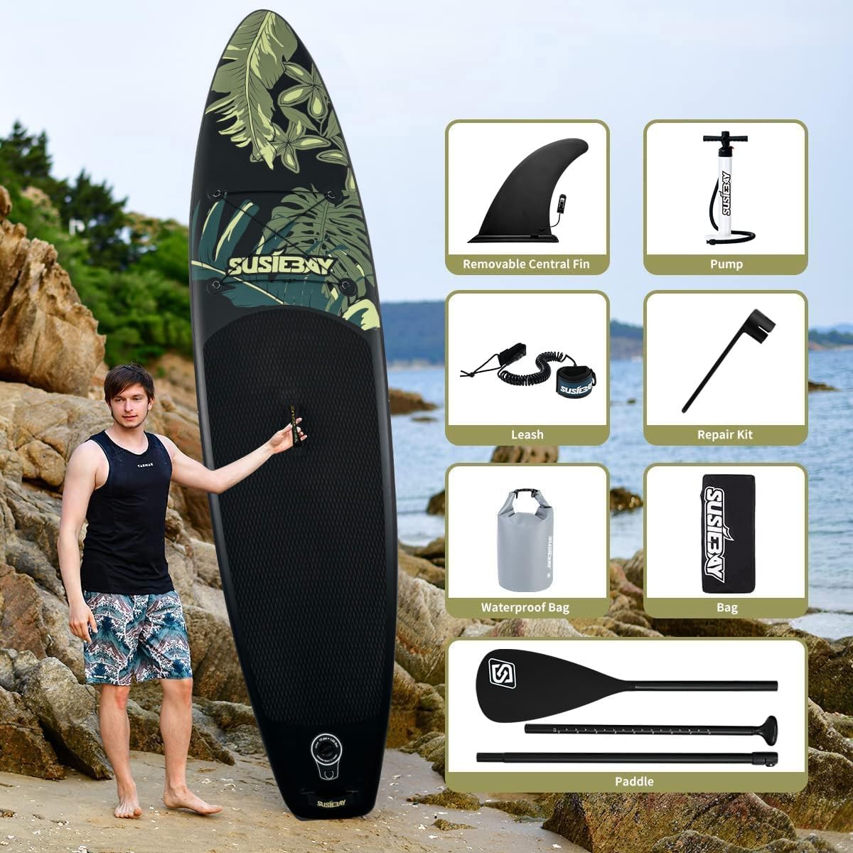 Susiebay Leaf sup board, white inflatable paddle board